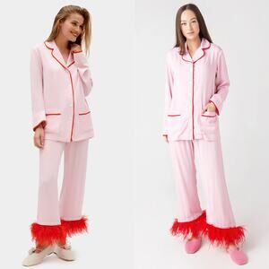 Sleeper Party Pajama Set With Feathers Pink
